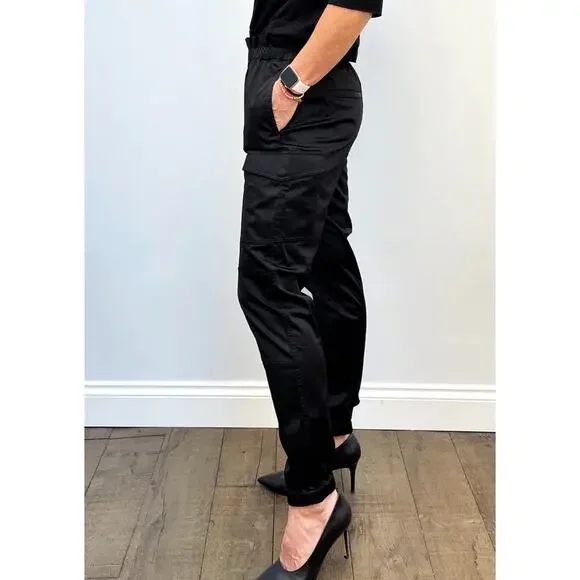 J Brand Piper Jogger Pant Black Cotton Blend Elasticized Paper Bag Waist Size 30 - Picture 2 of 13